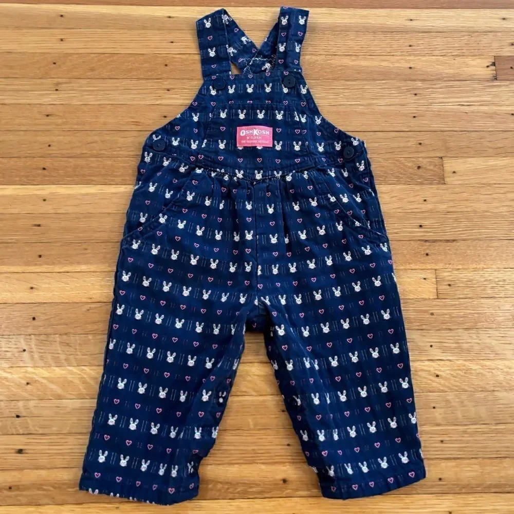Osh Kosh B’Gosh vintage navy bunny rabbit embroidered overalls